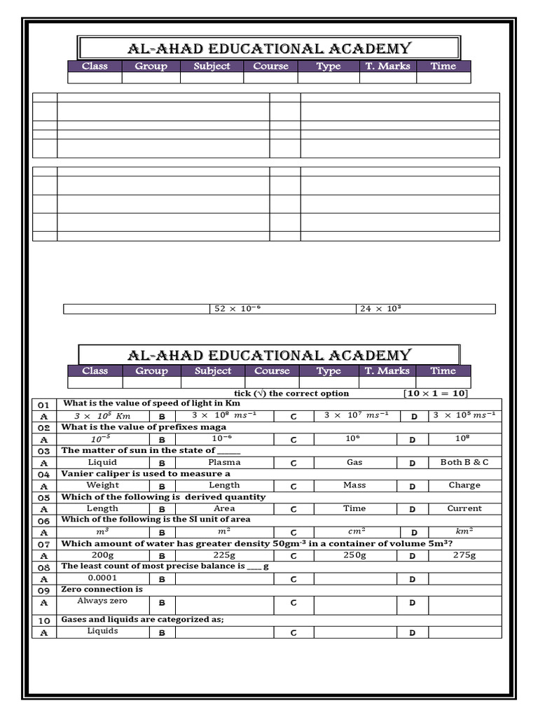 9th Grade Physics Test Questions | PDF | Density | Volume