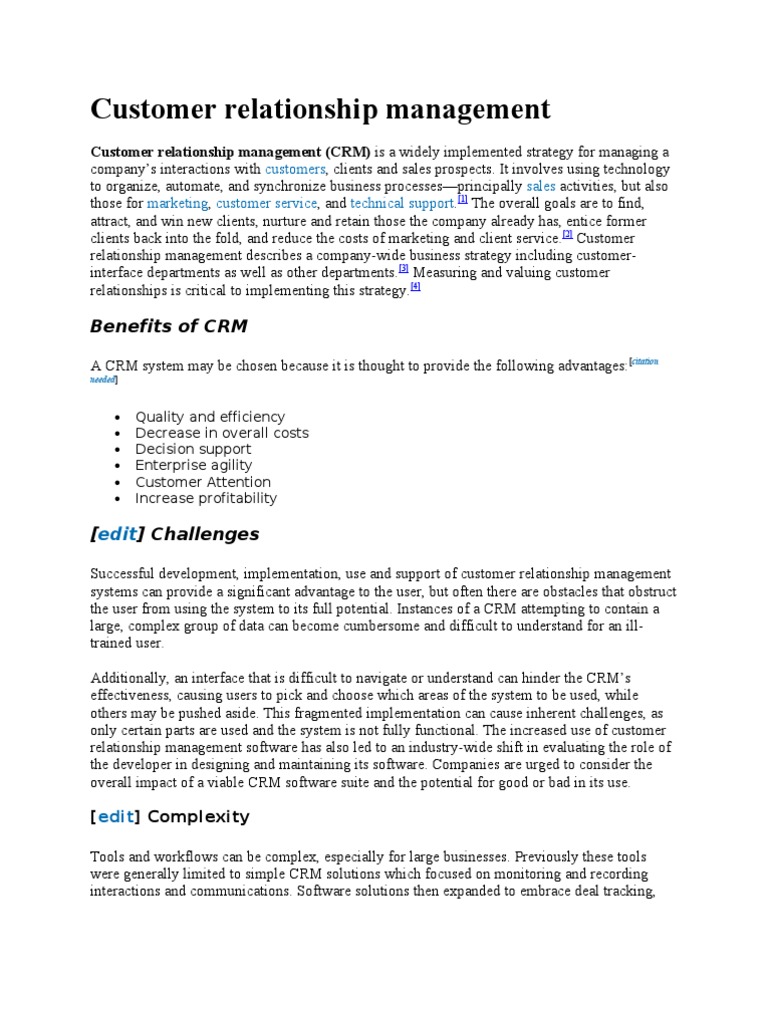Customer Relationship Management: Benefits of CRM | PDF | Customer ...