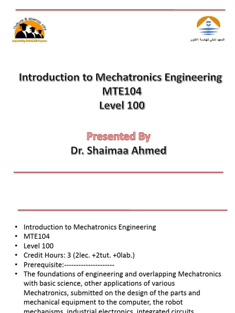Mechatronics Engineering Syllabus MTE104 | PDF