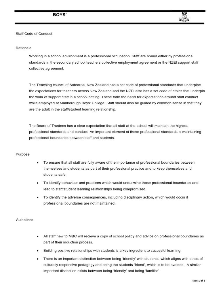 Staff Conduct Guide for MBC | PDF | Teachers