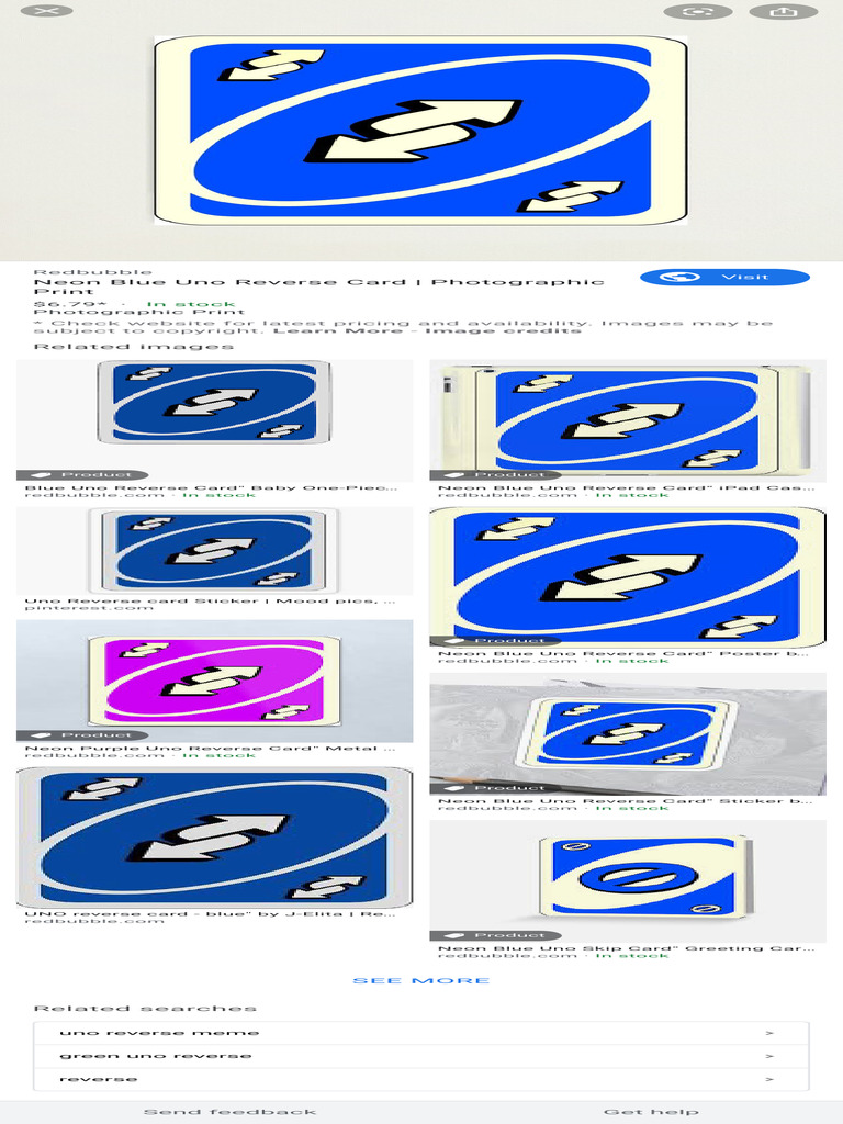 Neon Blue Uno Reverse Card - Photographic Print: in Stock | PDF