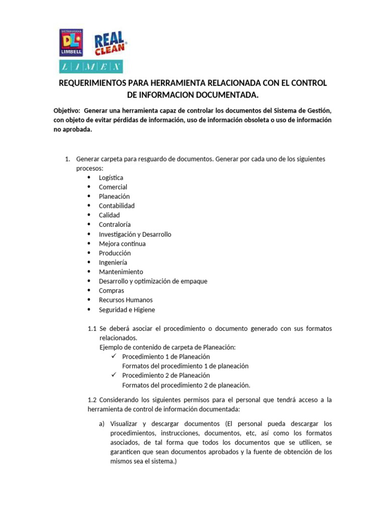 Requerimientos para Herramienta Control de Informacion Documentada ...