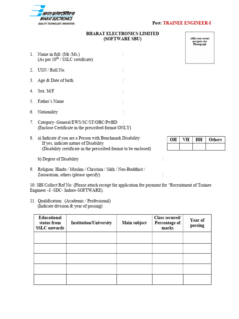 Applicationform TraineeEngineer I | PDF