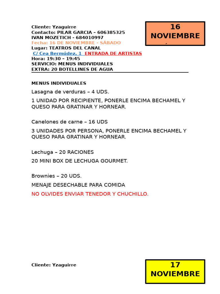 Menús Individuales para Catering | PDF | Preparación de comida y bebida ...