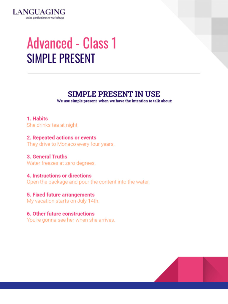Advanced Class 1 - Simple Present | PDF