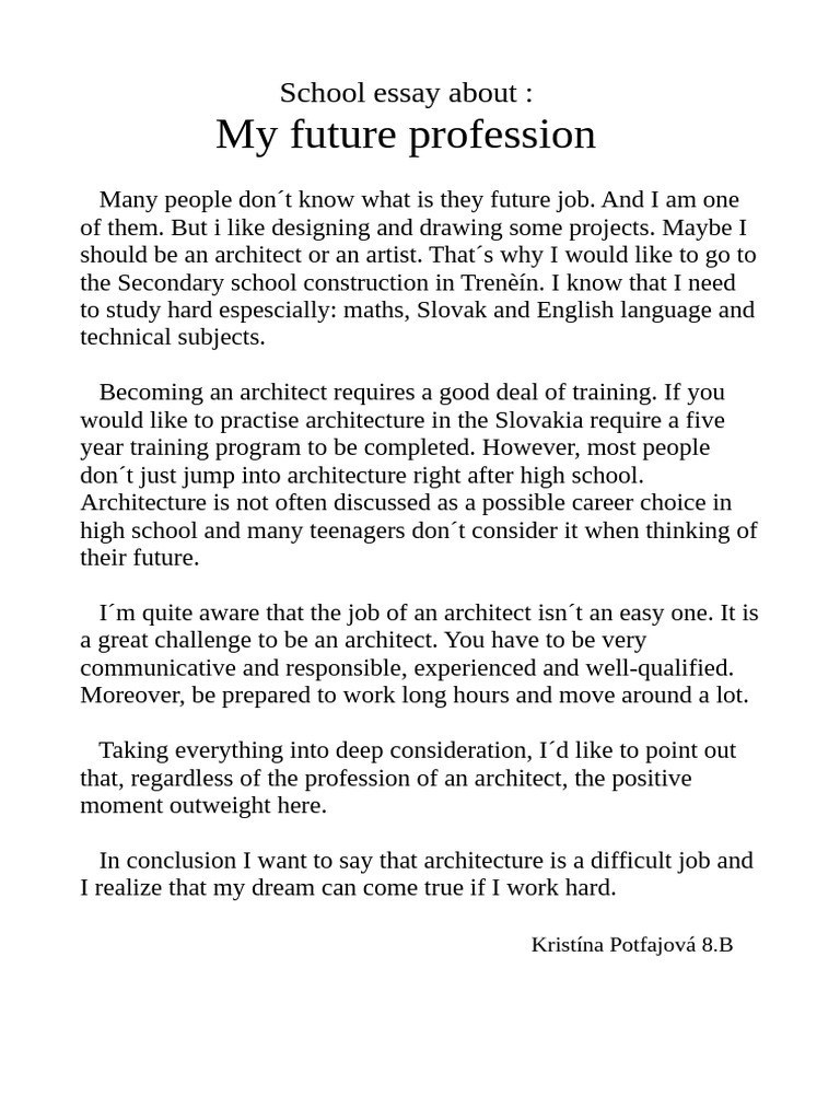 Essay - My Future Profession | PDF