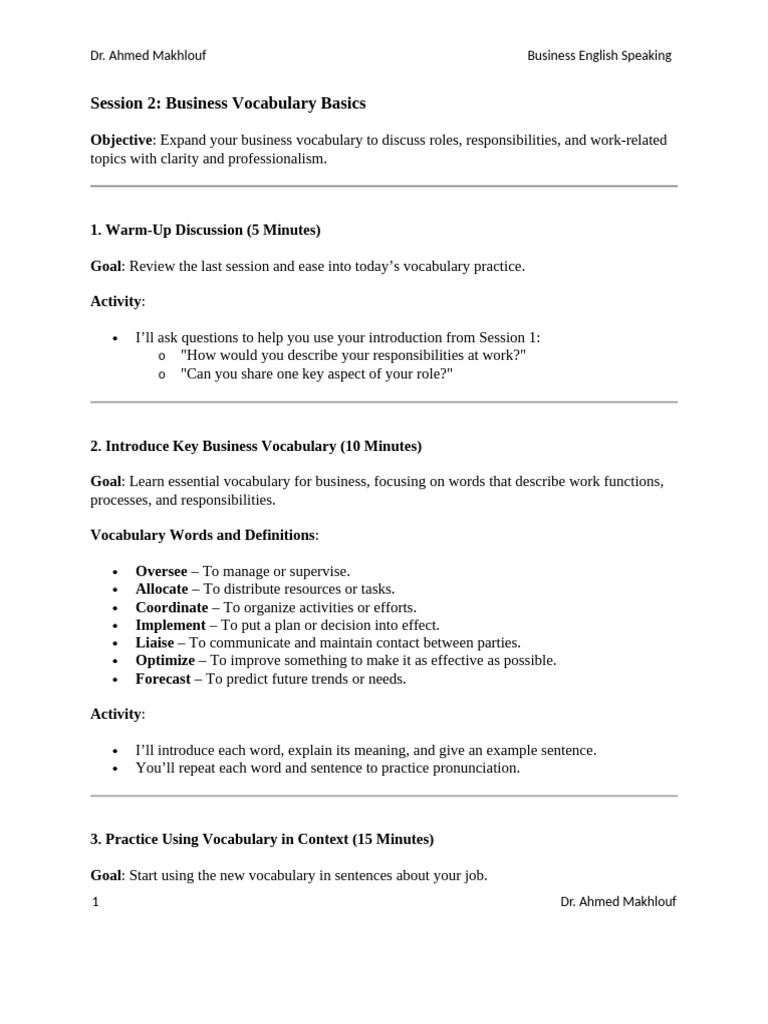 Session 1 Learner Materials | PDF | Vocabulary | English Language