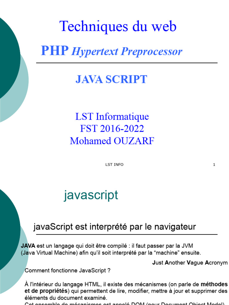 Présentation de JavaScript et DOM | PDF | JavaScript | Html