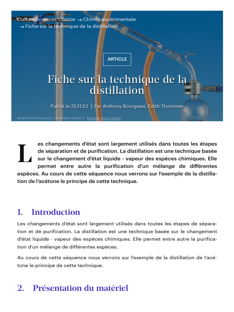 Distillation de l'acétone expliquée | PDF | Distillation | Thermomètre
