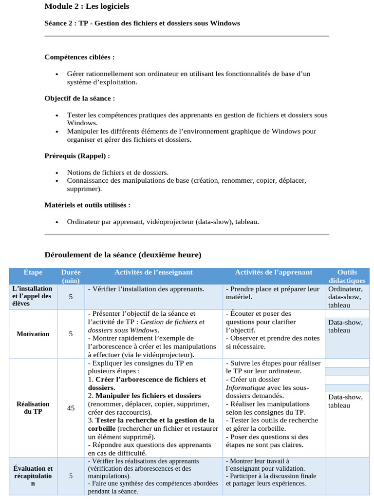 Fiche TP Gestion Des Fichiers Et Dossiers | PDF | Fichier informatique ...
