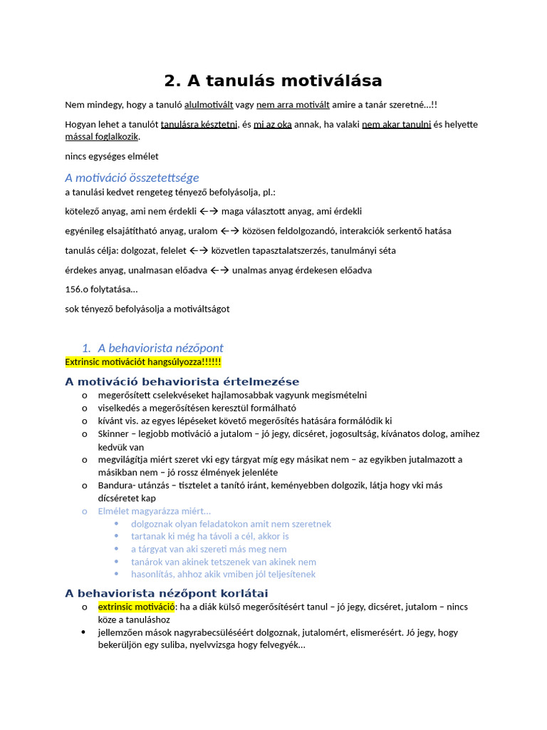 A Tanulás Motiválása | PDF