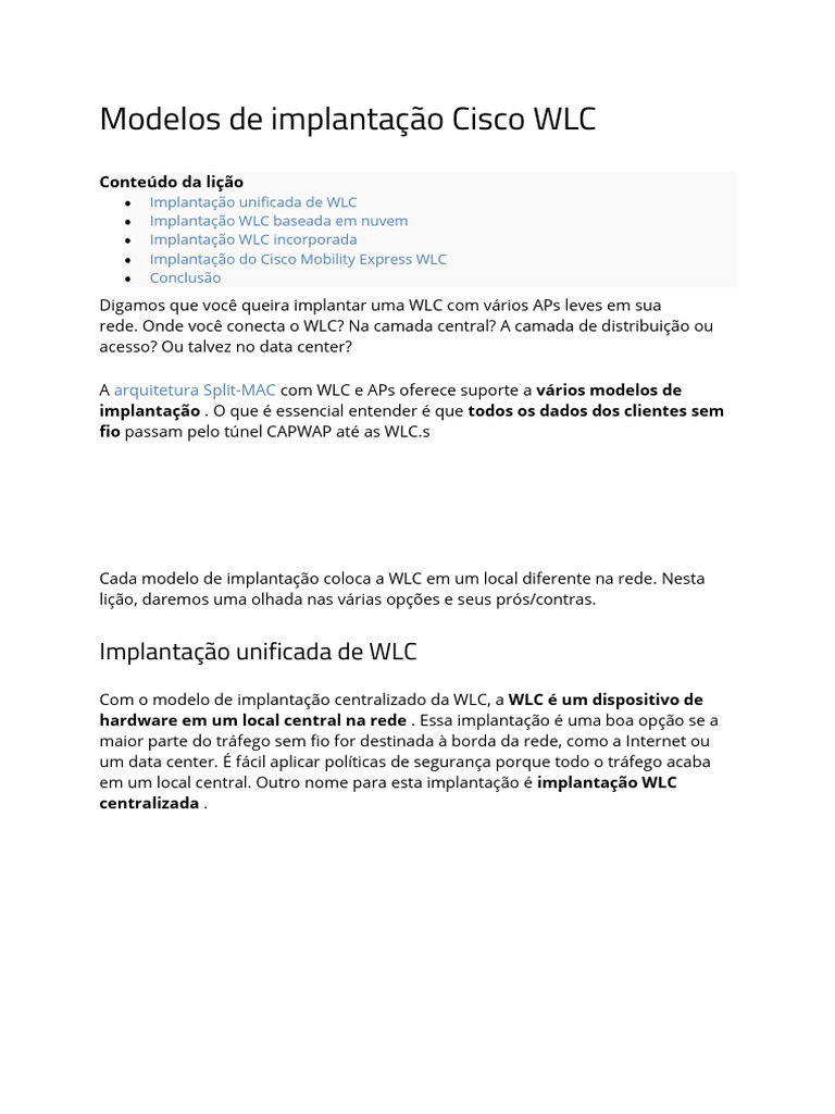 Modelos de Implantação WLC Cisco | PDF | Rede de computadores ...