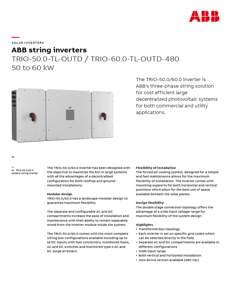 ABB TRIO 50-60 kW Solar Inverters | PDF | Alternating Current | Direct ...