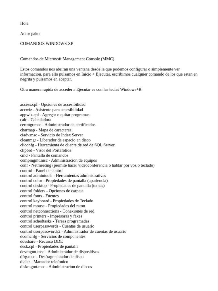 Comandos Esenciales de Windows XP | PDF | Archivo de computadora ...