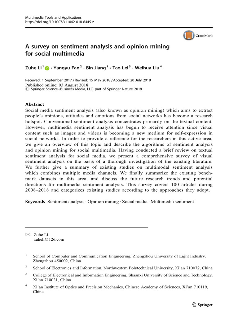 Survey on Multimedia Sentiment Analysis | PDF | Deep Learning | Machine ...