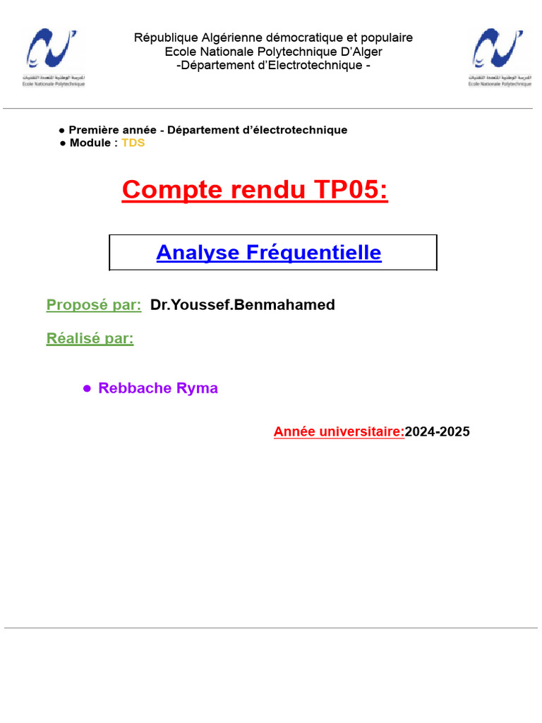 Analyse Fréquentielle des Signaux | PDF | Transformation de Fourier ...