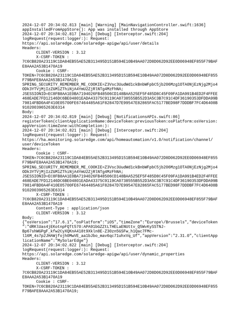 SolarEdge API Request Logs Analysis | PDF | Http Cookie | Software