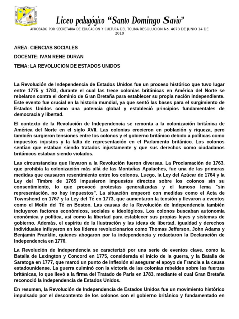 Guia Independencia Estados Unidos | PDF | Declaración de independencia ...