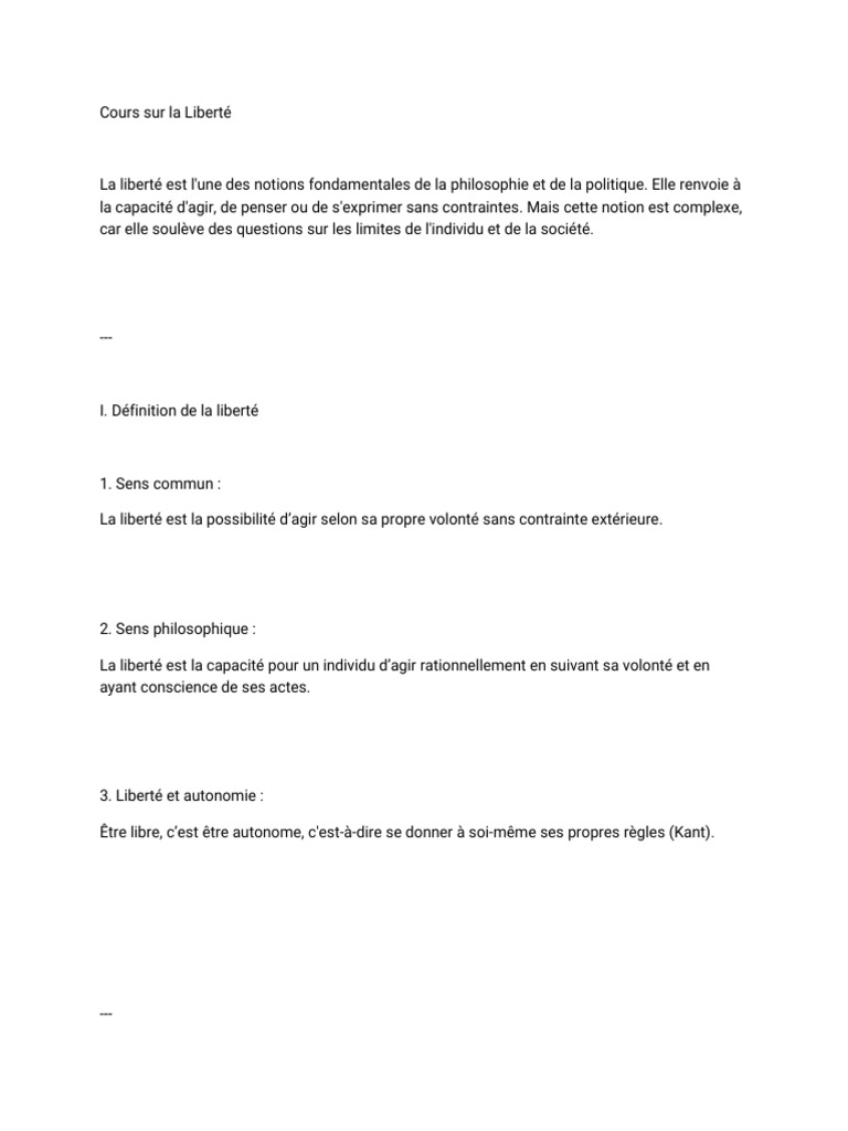 Cours sur la Liberté en Philosophie | PDF | Liberté | Libre arbitre