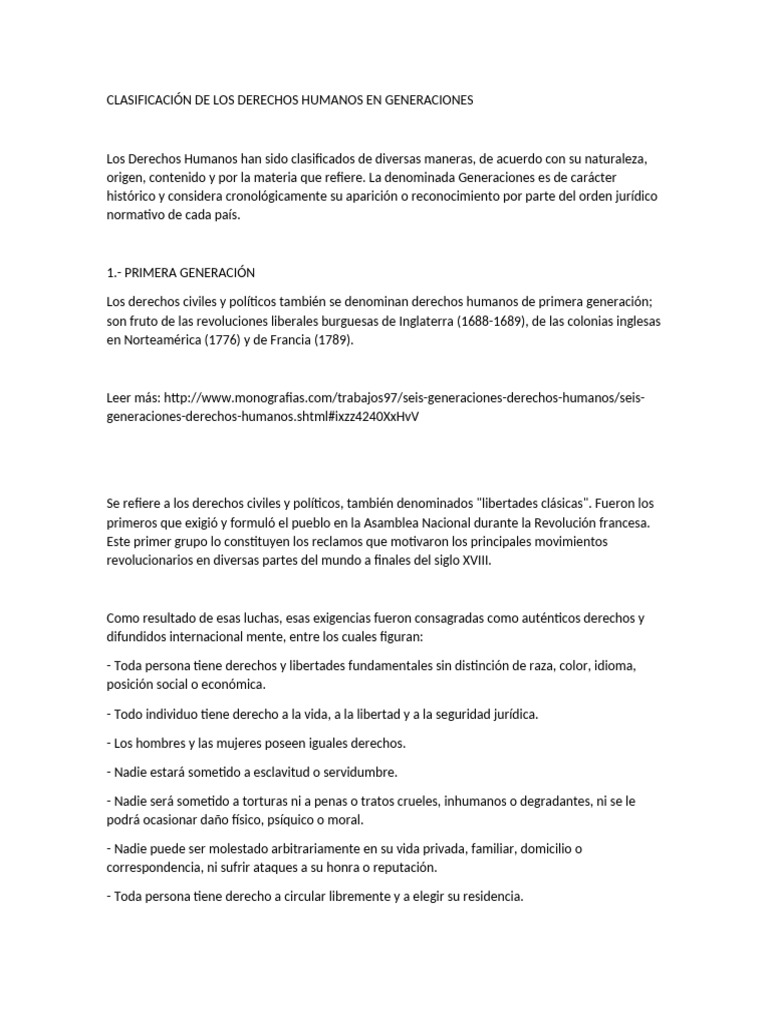 Generaciones de Los Derechos Humanos | PDF | Derechos | Derechos humanos