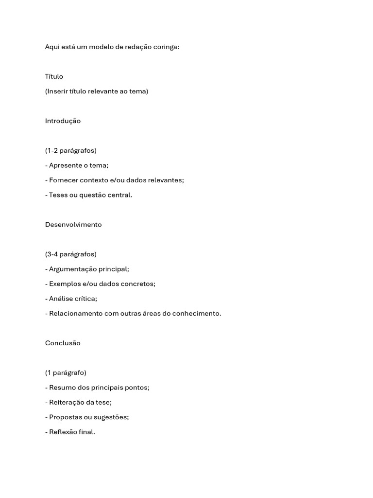 Modelo de Redação Coringa Estruturado | PDF