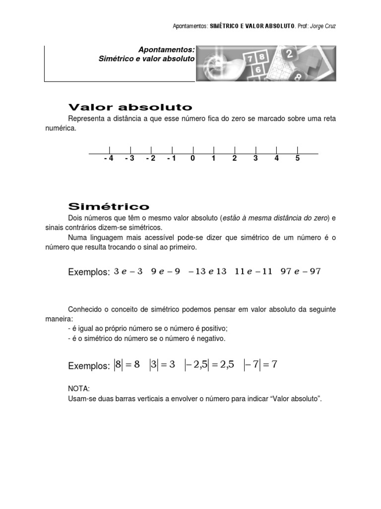 Simétrico e Valor Absoluto na Matemática | PDF | Artes Linguísticas e ...