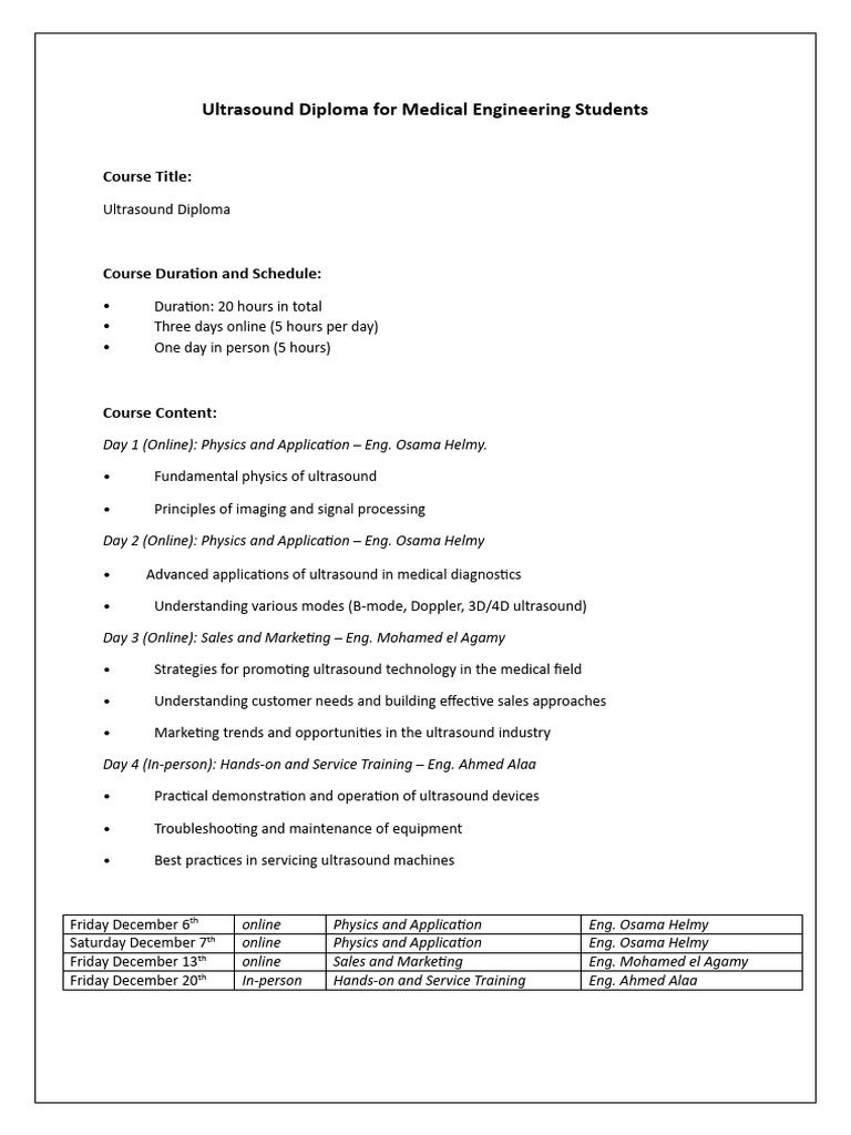 Ultrasound Diploma for Medical Engineers | PDF | Medical Ultrasound