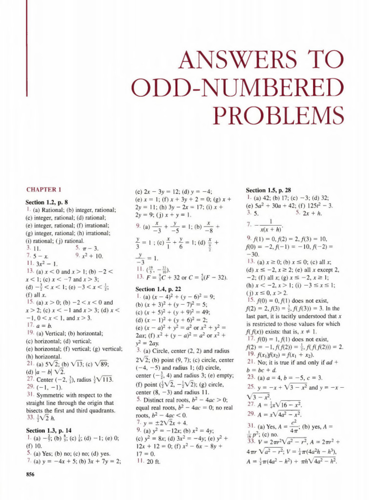 Answers to Odd-Numbered Problems | PDF | Mathematical Objects | Numbers