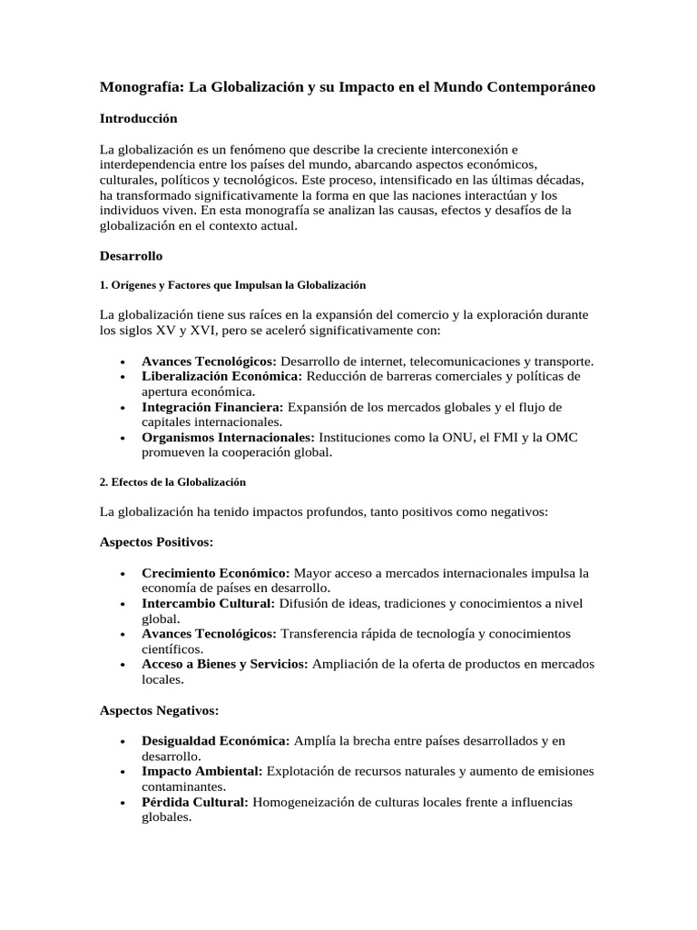 La Globalización y su Impacto en el Mundo Contemporáneo | PDF ...