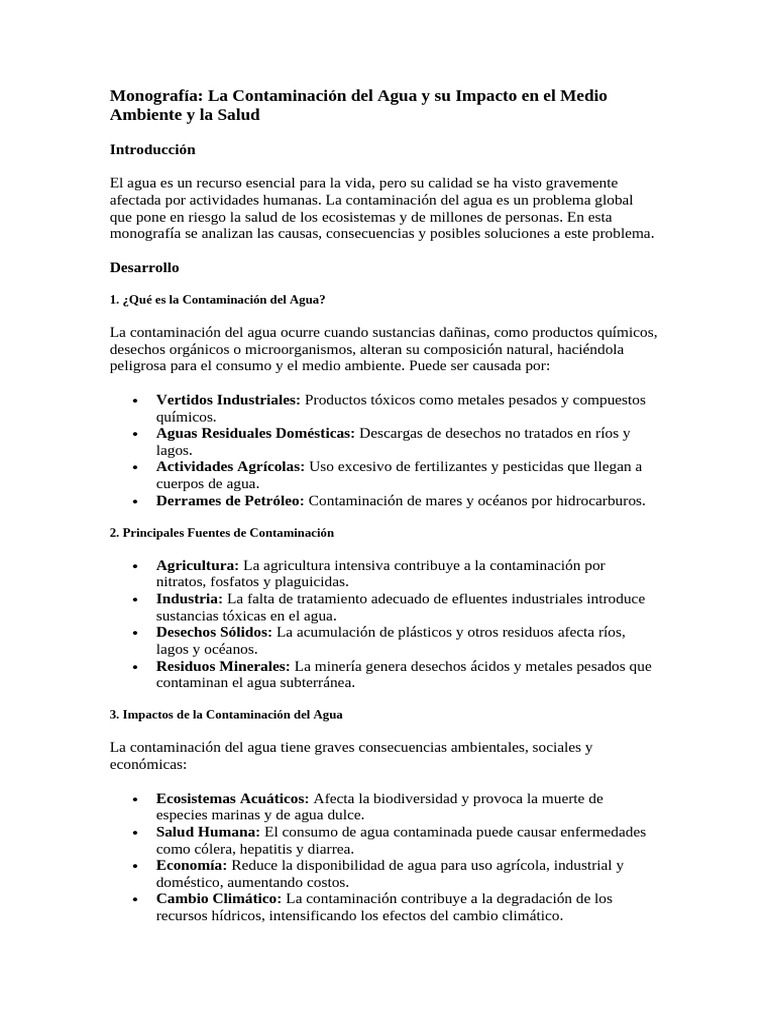 Contaminación del Agua: Causas y Soluciones | PDF | La contaminación ...