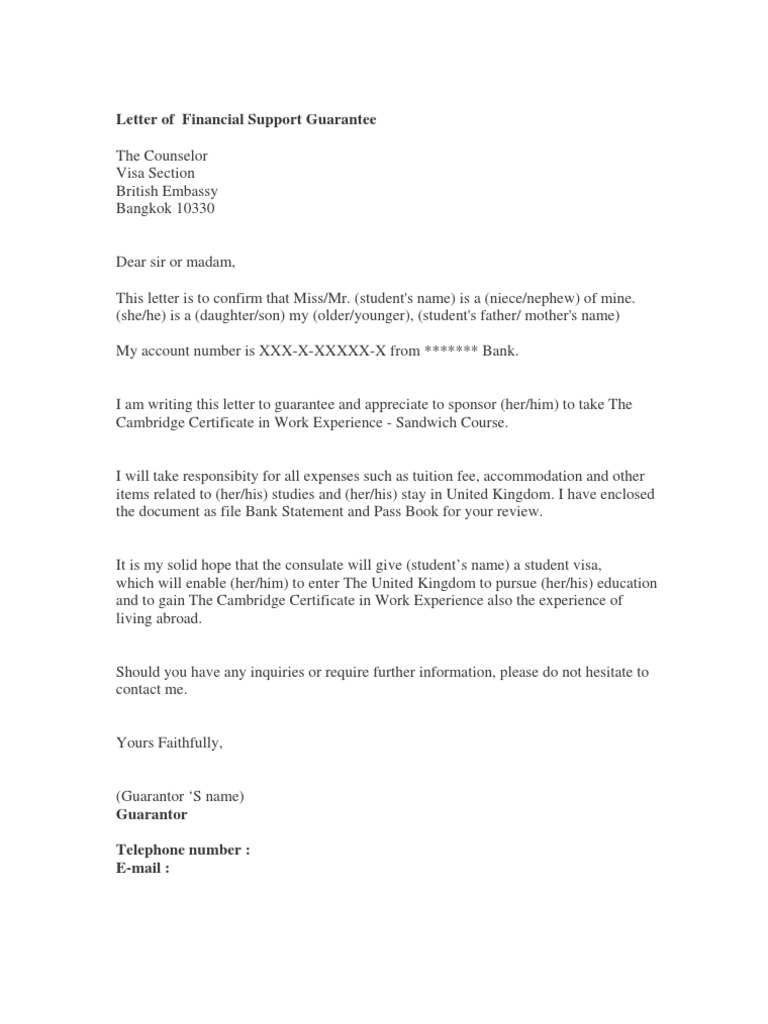 Letter of Financial Support Guarantee | PDF