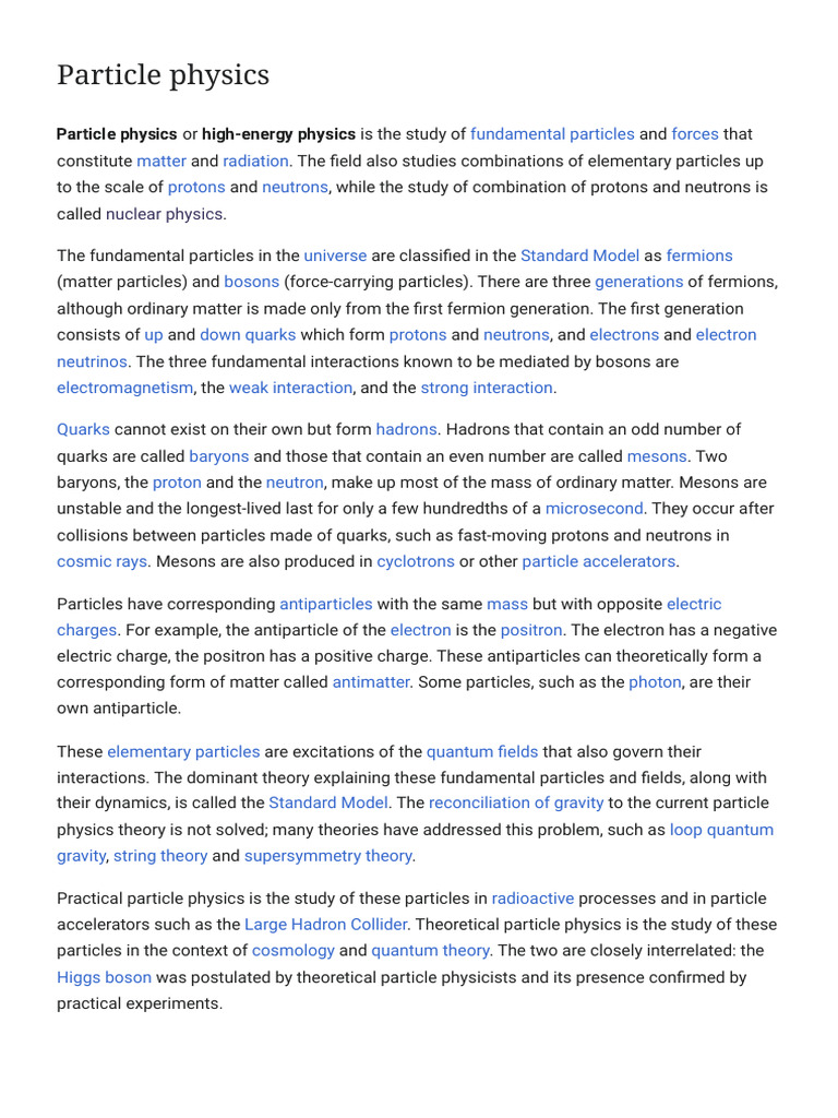 Particle Physics - Wikipedia | PDF | Particle Physics | Elementary Particle