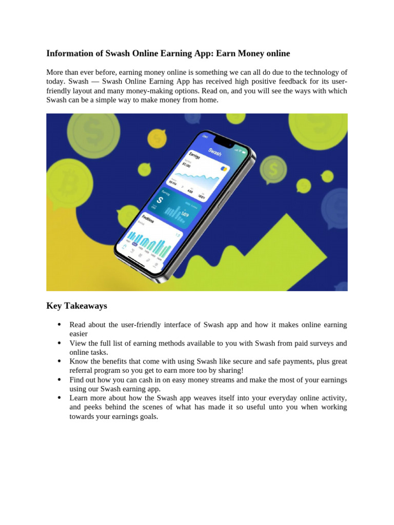 Information of Swash Online Earning App | PDF | Usability | Computing