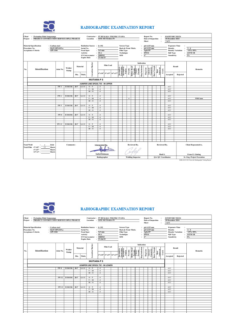 REPORT-RT-SERTCO 18 Dec 24 ( M P5) Rev | PDF | Welding | Construction