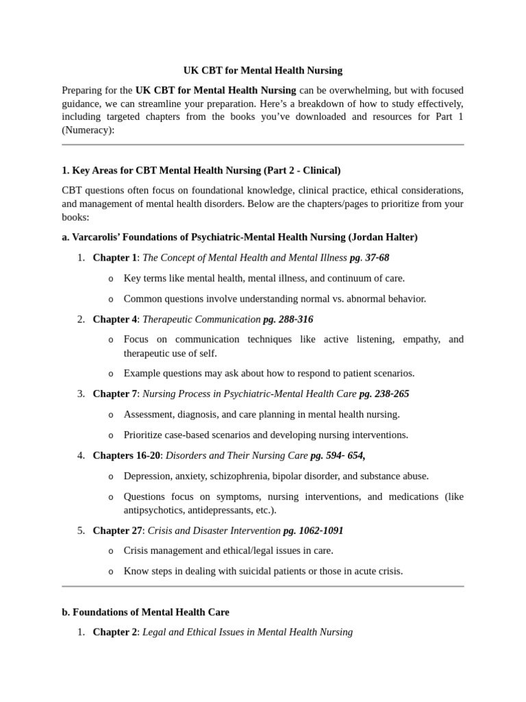 UK CBT Mental Health Nursing Study Guide | PDF | Mental Disorder ...