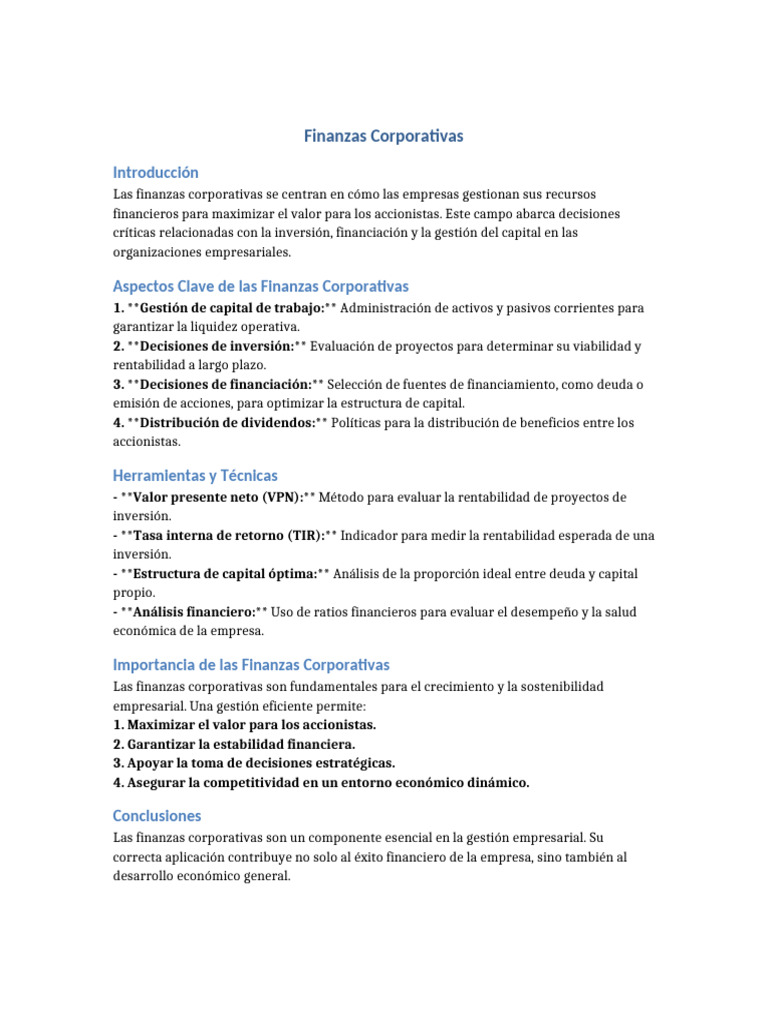 Finanzas Corporativas: Claves y Herramientas | PDF