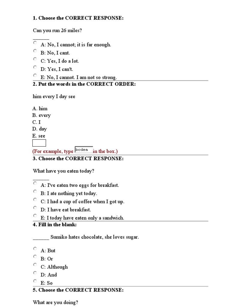 Correct Response Selection Exercises | PDF