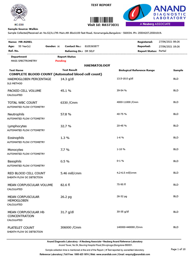 Comprehensive Blood and Urine Test Report | PDF | Vitamin B12 | Medical ...