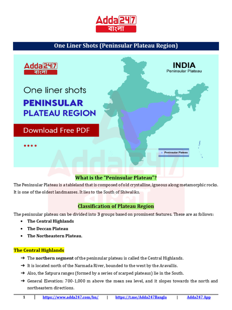 One Liner Shots - Peninsular Plateau Region - Edited | PDF | Plateau ...