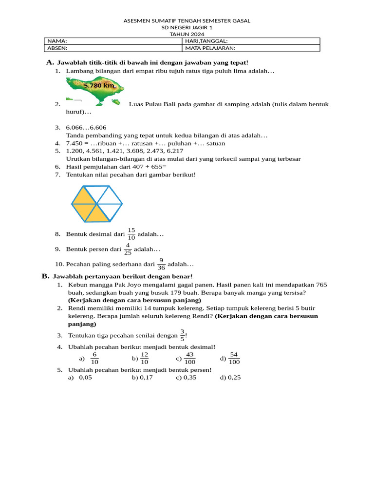 Asesmen Tengah Semester Gasal SD 2024 | PDF