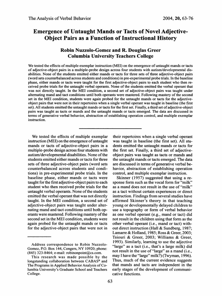 Untaught Mands and Tacts in Autism | PDF | Psychological Theories ...
