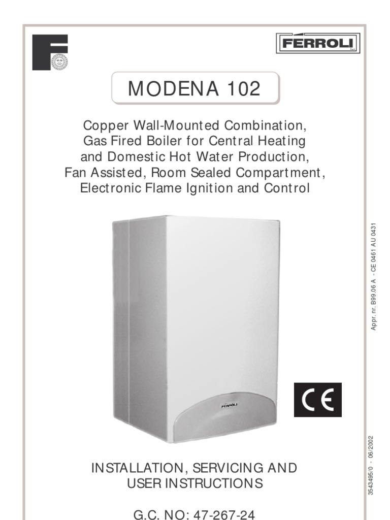 Ferroli Modena 102 Installation Manual 47 267 24 | PDF | Water Heating |  Thermostat