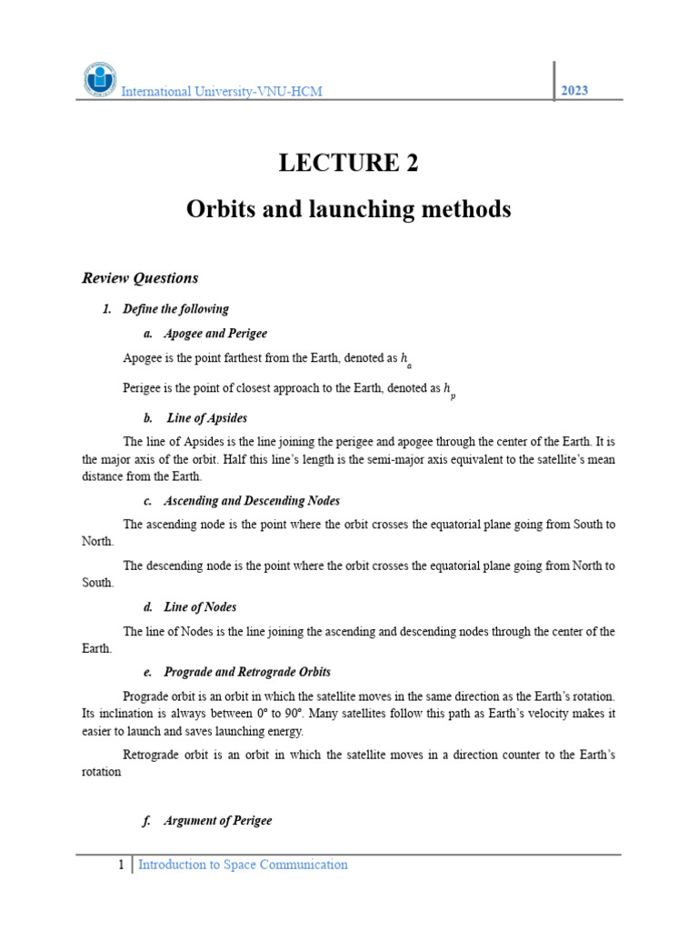 Orbits and Launching Methods Explained | PDF | Apsis | Orbit