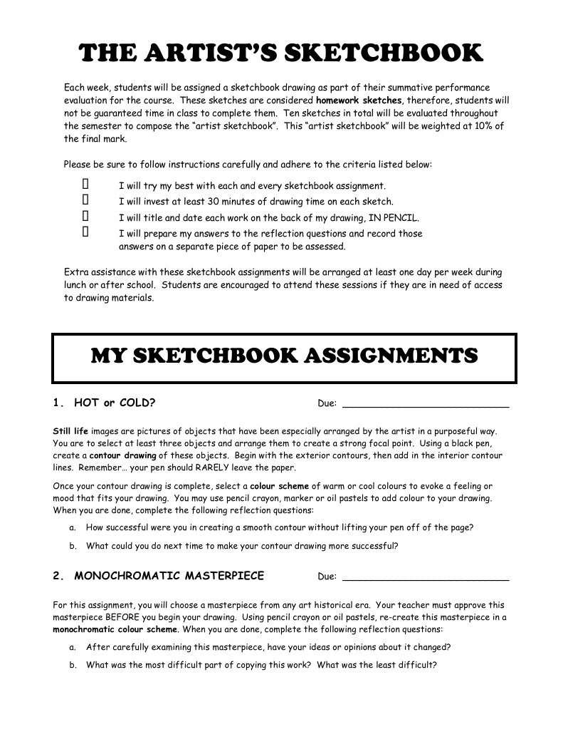 Sketchbook prompts for high school image