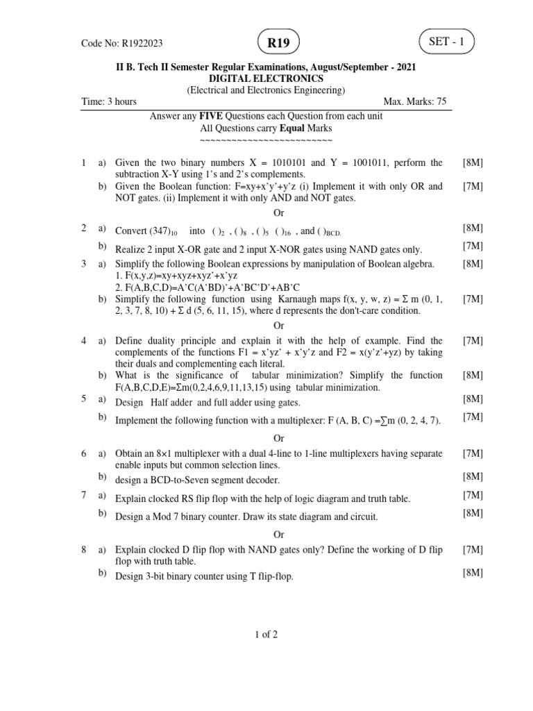 Digital Electronics Exam Questions 2021 | PDF | Digital Electronics ...