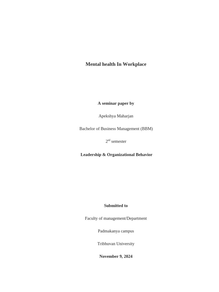 Mental Health Strategies in the Workplace | PDF | Mental Health ...