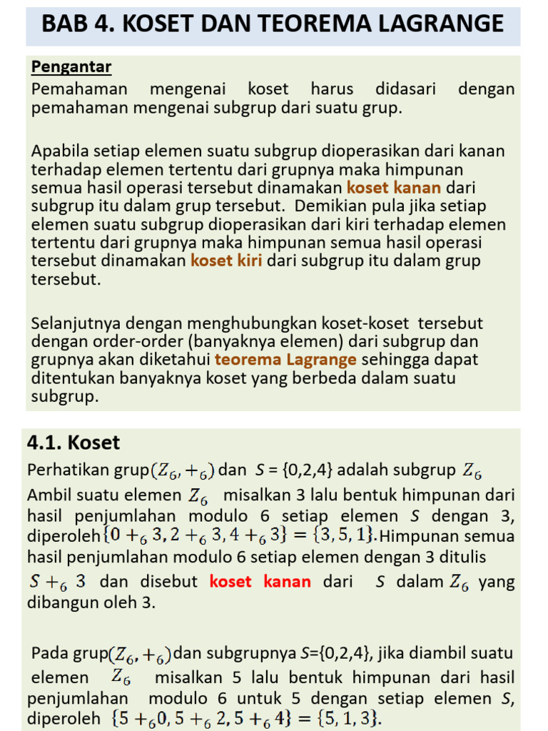 2. 2023_OK_Strukbar1_(2) Koset dan Teorema Lagrange (Pert-2) | PDF