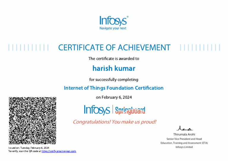 IOT certificate infosys spring board | PDF