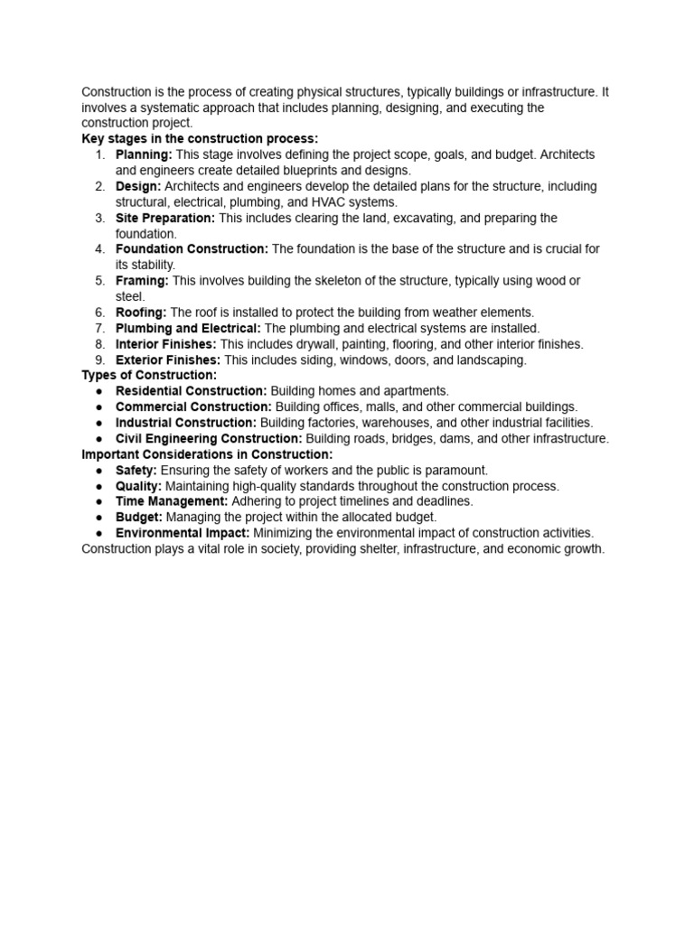 Essential Stages of Construction Process | PDF