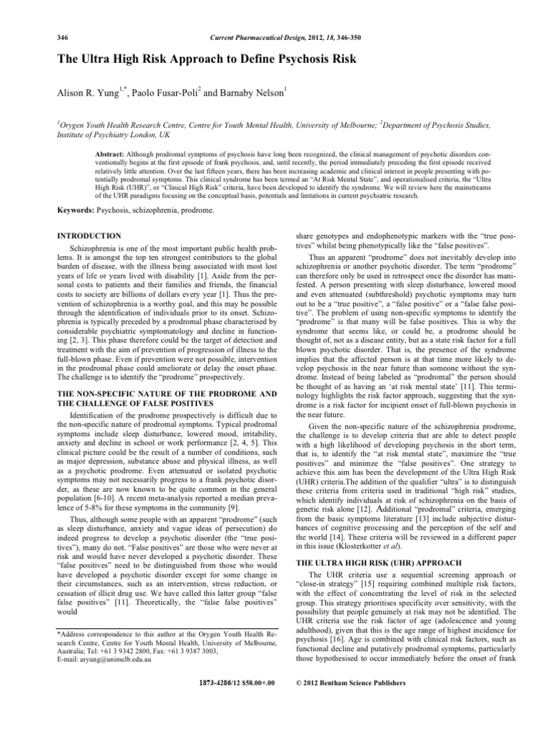 Ultra High Risk Criteria for Psychosis | PDF | Psychosis | Schizophrenia